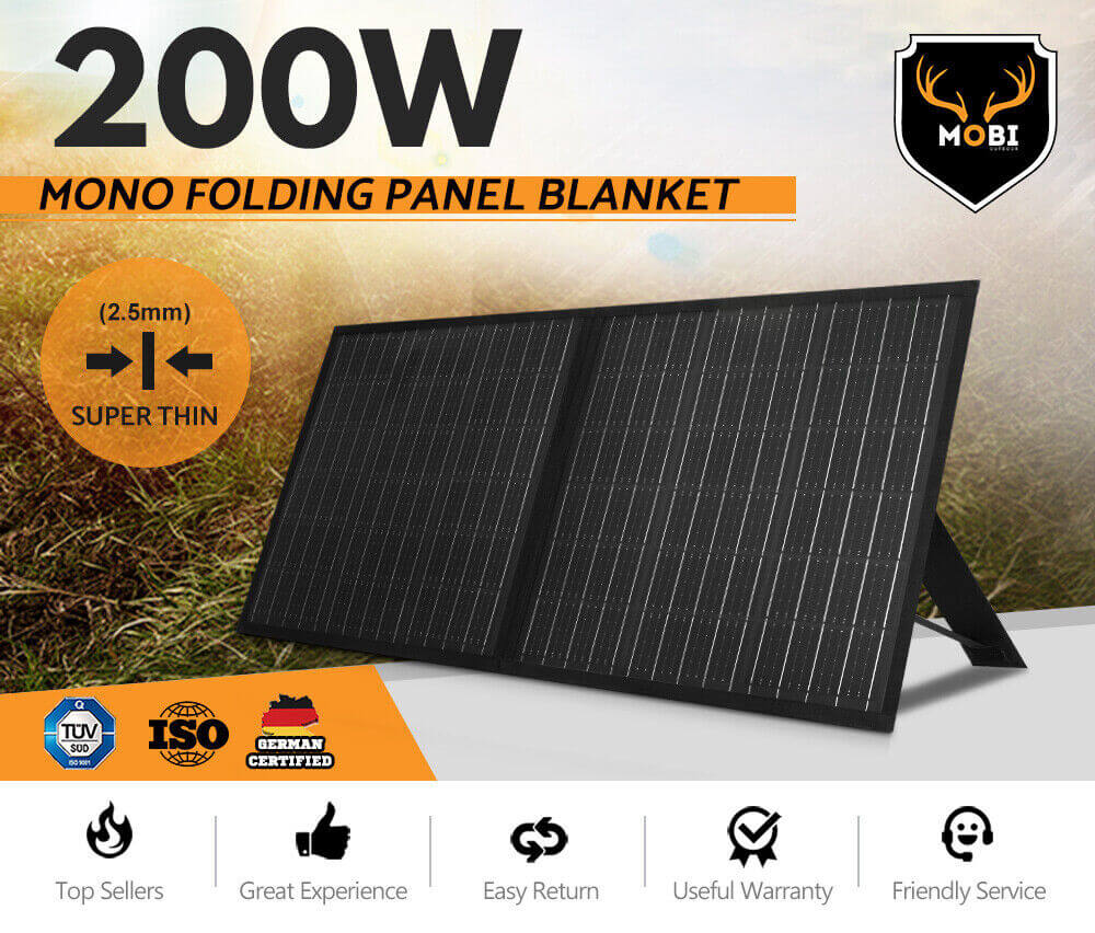 MOBI 12V 200W Folding Solar Panel Blanket Caravan Mono Completed Kit With Legs