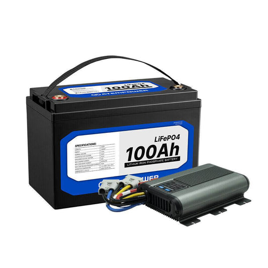 ATEM POWER 100AH 12V LiFePO4 Lithium Battery + 12V 40A DC to DC Battery Charger