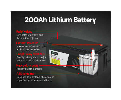 Giantz Lithium Iron Battery 200AH 12V LiFePO4 Deep Cycle Battery 4WD Camping