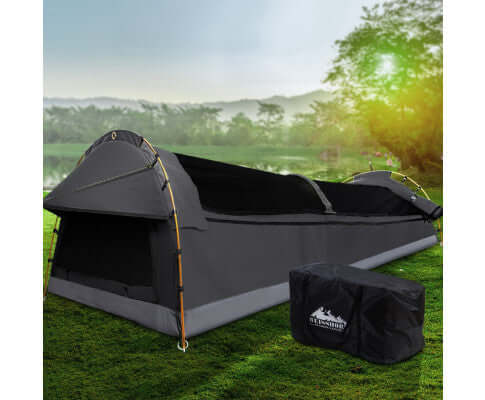 Weisshorn Double Swag Camping Swags Deluxe Canvas Tent Dark Grey