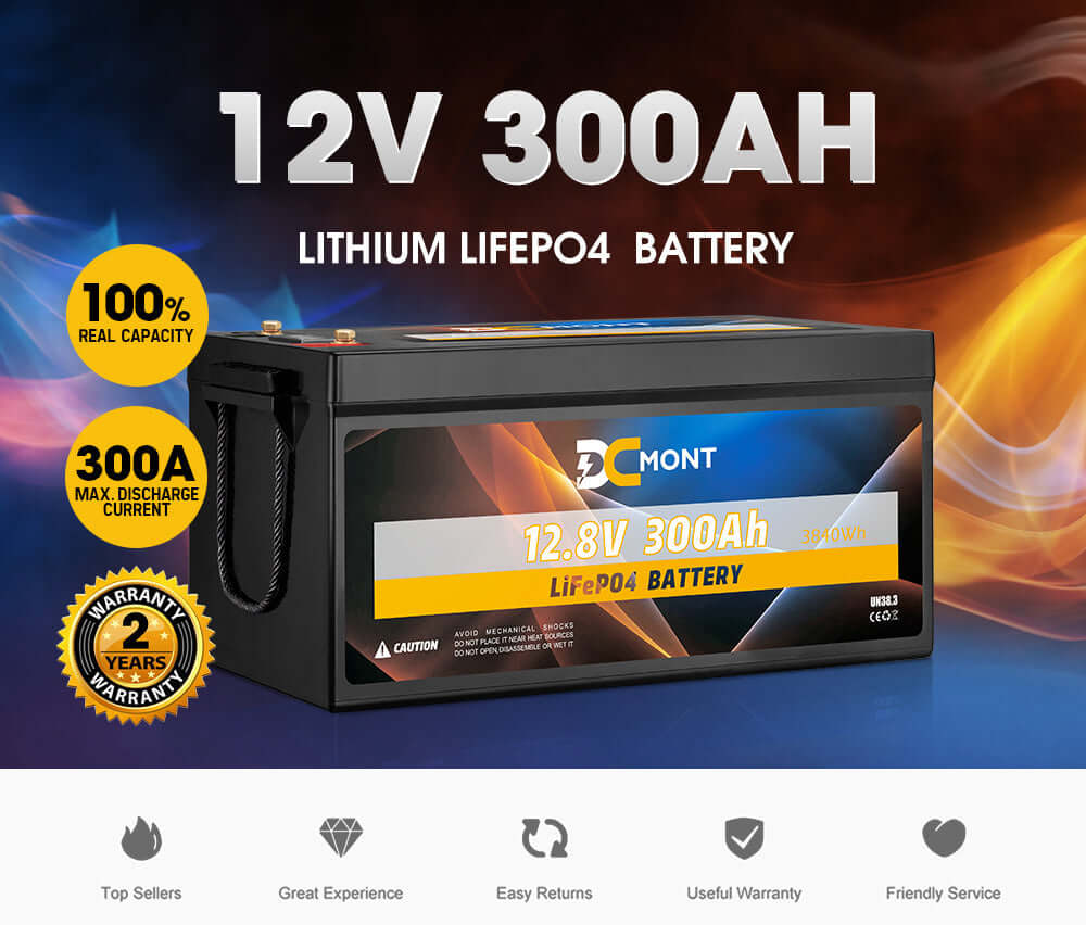 300Ah 12V Lithium Battery LiFePO4 2000 Cycle Built-in BMS Rechargeable for RV