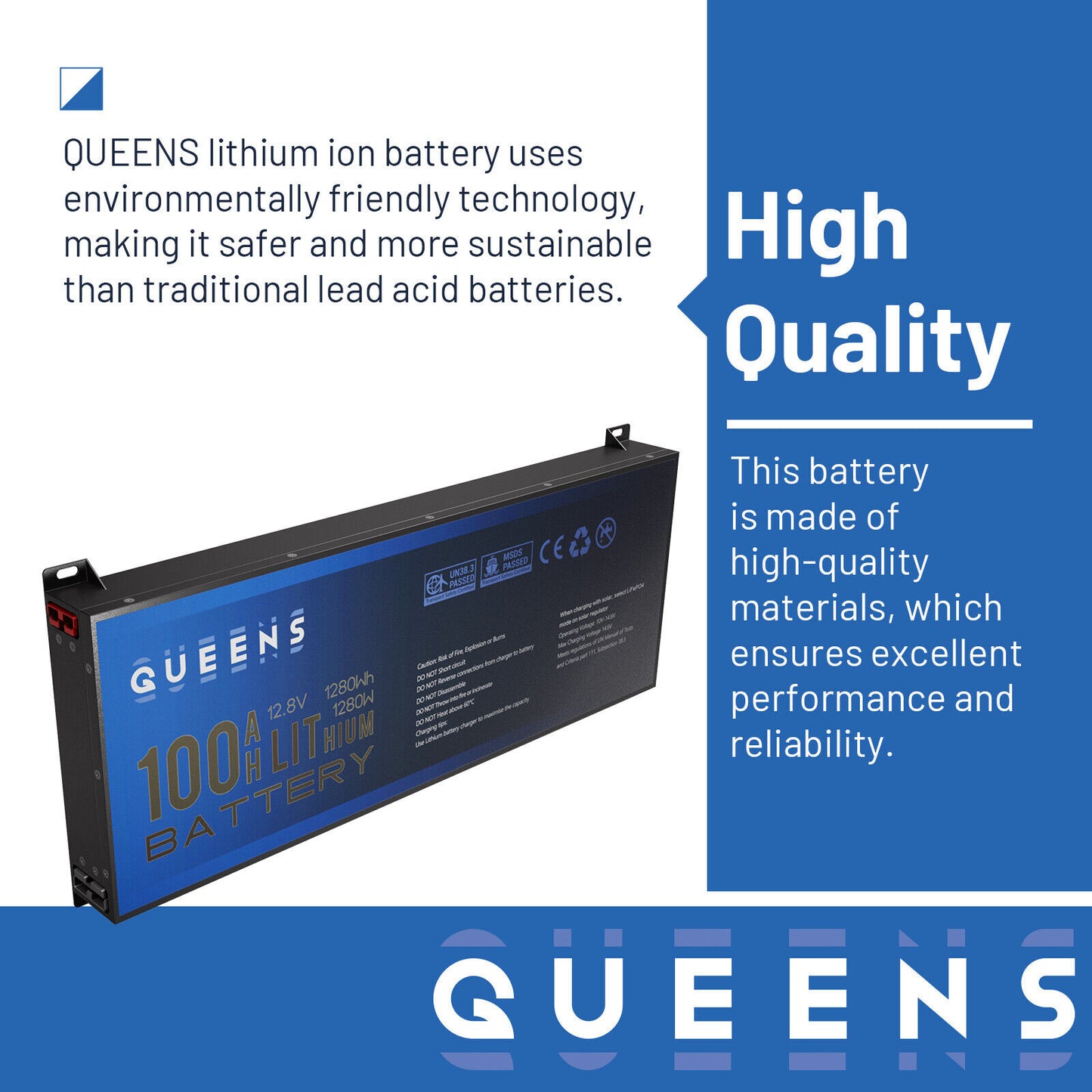 Queens 12V 100Ah Lithium Iron Phosphate Battery LiFePO4 Rechargeable Slimline