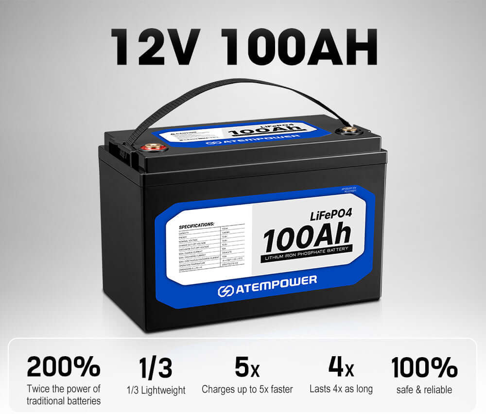 Atem Power 100AH 12V LiFePO4 Lithium Iron Phosphate Battery Replace AGM Battery RV