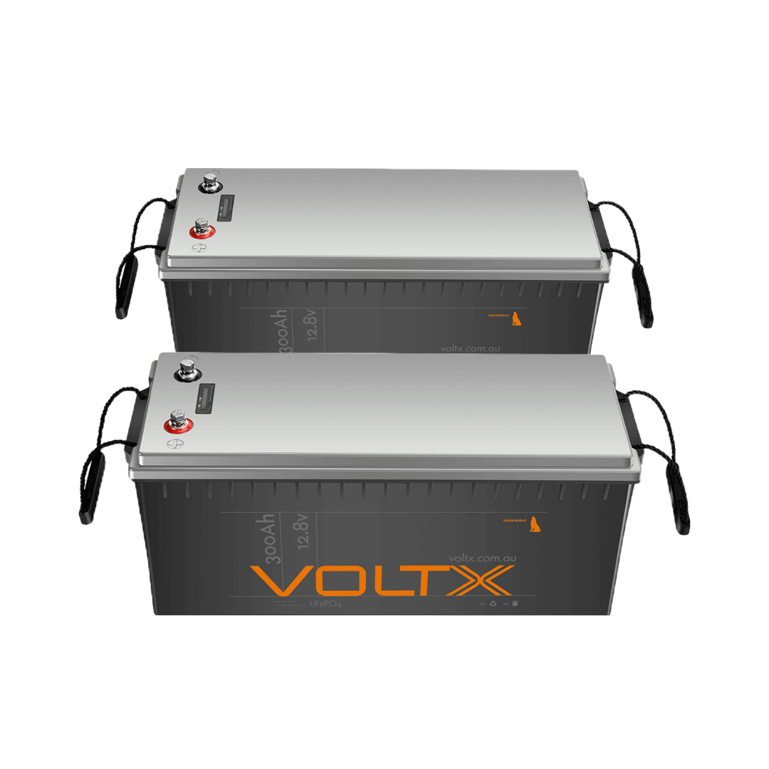 2x VOLTX 12V 300AH LITHIUM LIFEPO4 BATTERY PREMIUM PLUS BUILT-IN BMS & POWER VOLTAGE DISPLAY