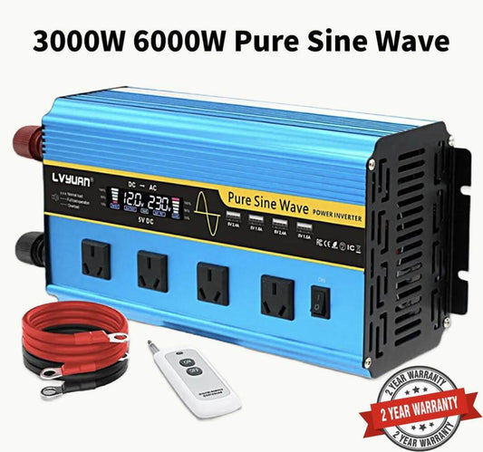 3000W 6000W Pure Sine Wave Power Inverter DC 12V to AC 240V With Remote