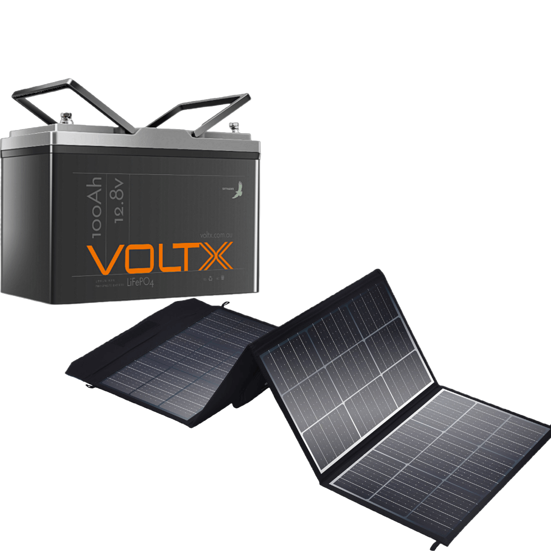  300W 12V Folding Solar Panel Blanket + VoltX 12V 100Ah LiFePO4 Deep Cycle Battery
