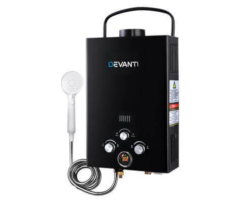 Devanti Outdoor Portable Gas Water Heater 8LPM Camping Shower Black