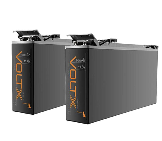 2x VOLTX 12V 200AH LITHIUM LIFEPO4 BATTERY - SLIM WITH BUILT-IN BMS & POWER VOLTAGE DISPLAY