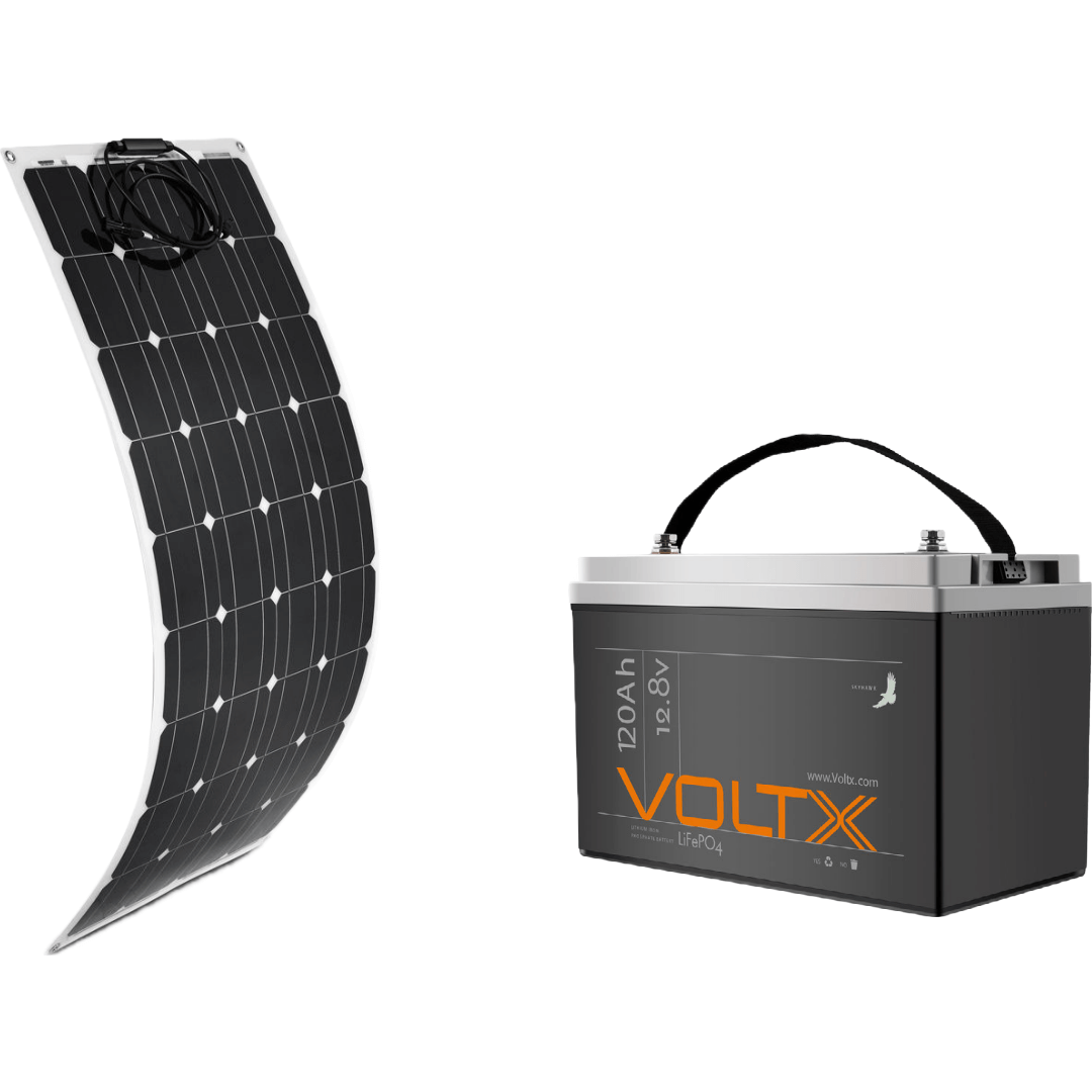 VOLTX 12V 100W MONO FLEXIBLE SOLAR PANEL + VOLTX 12V 120AH LITHIUM BATTERY