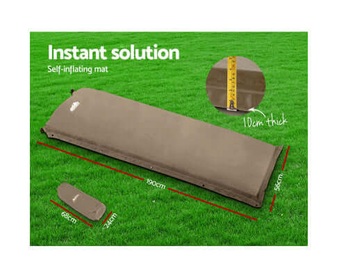Weisshorn Single Size Self Inflating Matress Mat Joinable 10CM Thick Coffee