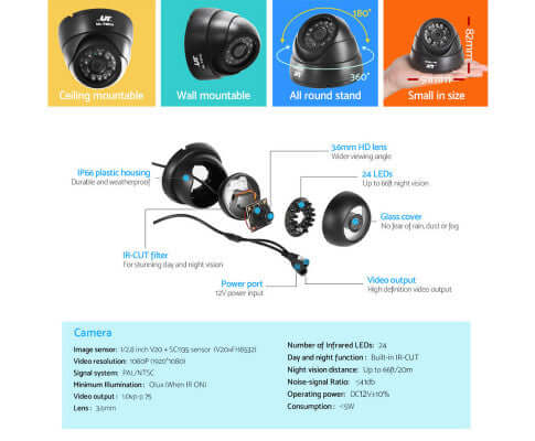UL-Tech CCTV Security Camera Home System DVR 1080P IP Long Range 4 Dome Cameras
