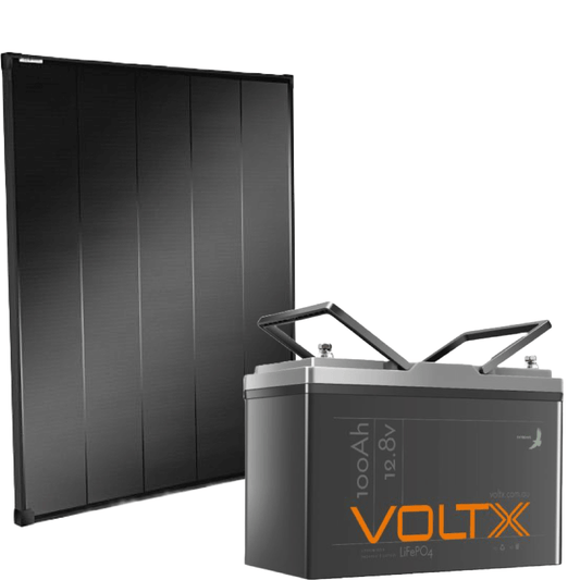 200W 12V VOLTX PREMUMIM SHIGLED FIXED SOLAR PANEL + VOLTX 100AH 12V LITHIUM BATTERY