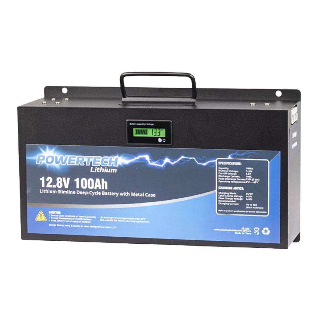 POWERTECH LITHIUM 12.8V 100Ah SLIMLINE DEEP CYCLE BATTERY WITH METAL CASE