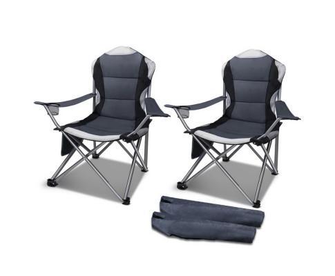 Set of 2 Portable Folding Camping Armchair - Grey