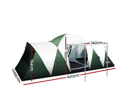 Weisshorn Family Camping Tent 12 Person Hiking Beach Tents (3 Rooms) Green