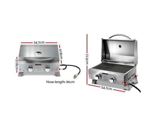 Grillz Portable Gas BBQ LPG Oven Camping Cooker Grill 2 Burners Stove Outdoor