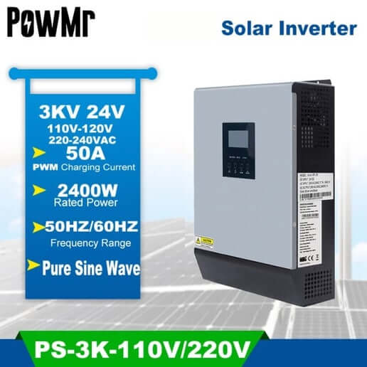 3KVA Pure Sine Wave Hybrid Solar Inverter 24V 210V 240V Built-in PWM 50A Solar Charge Controller and AC Charger for Home Use