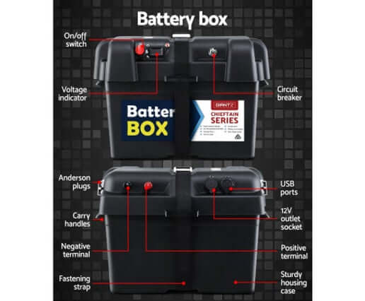 Giantz 135Ah Deep Cycle Battery & Battery Box 12V AGM Marine Sealed Power Solar Caravan 4WD Camping