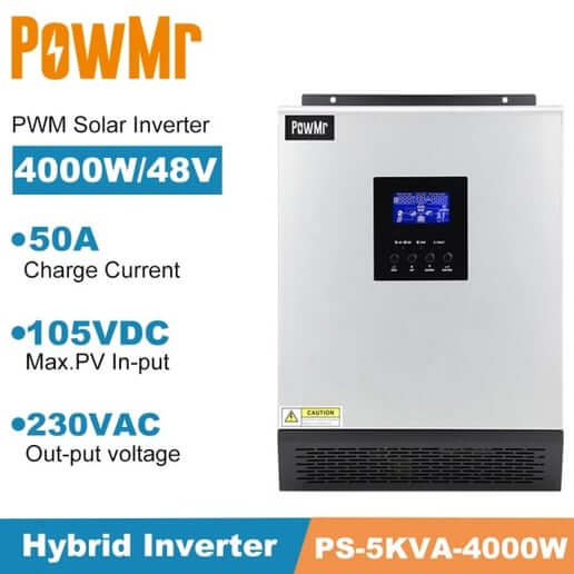 5KVA 4000W Solar Hybrid Inverter Pure Sine Wave 48VDC 220VAC with PWM 50A Solar Controller Off Grid 50HZ 60HZ Auto Max PV 105VDC