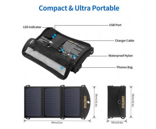 CHOETECH SC001 19W Portable Solar Panel Charger SunPower Panels Dual USB Charger for Camping/RV/Outdoors